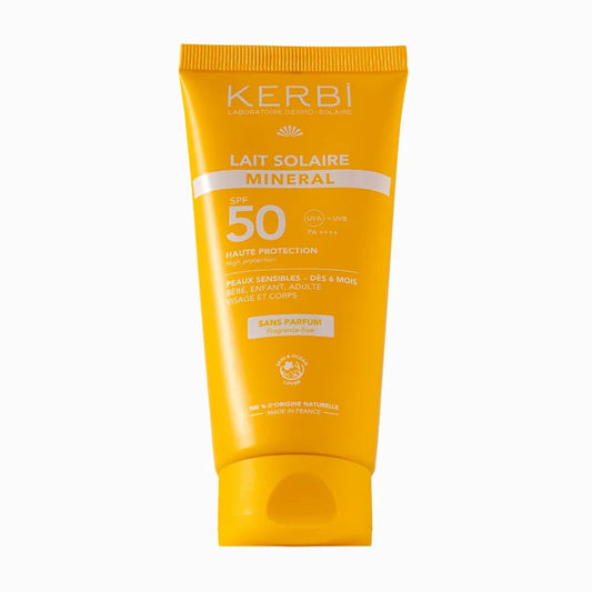🌿 Lait solaire minéral SPF50 – Sans parfum – Kerbi